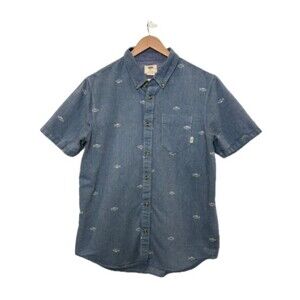 Vans Fish Print Short Sleeve Button Down Shirt Mens Size Small Classic Fit Blue
